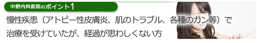 慢性疾患（アトピー性皮膚炎、肌のトラブル、各種のガン等）で治療を受けていたが、経過が思わしくない方